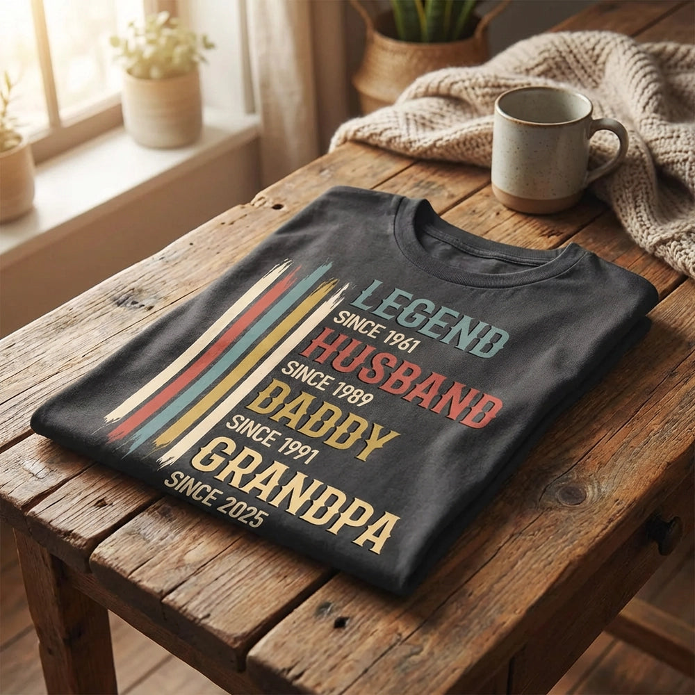 Personalized Classic Tee Legend Husband Daddy Grandpa Retro Stripes Gift for Dad or Grandpa - Unique Family Title Shirt
