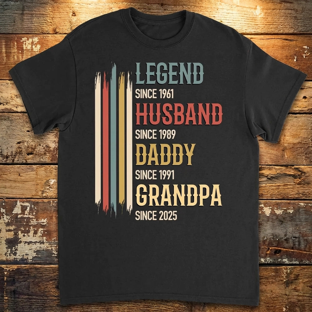 Personalized Classic Tee Legend Husband Daddy Grandpa Retro Stripes Gift for Dad or Grandpa - Unique Family Title Shirt