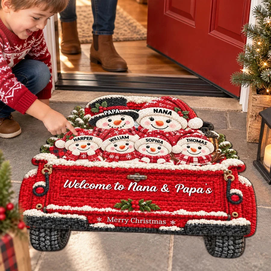Personalized Shaped Doormat, Merry Christmas Snowman Welcome, Creative Family Gift for Nana & Papa