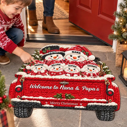 Personalized Shaped Doormat, Merry Christmas Snowman Welcome, Creative Family Gift for Nana & Papa
