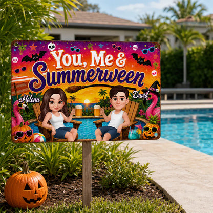 Personalized Rectangular Iron Sign, You, Me & Summerween Poolside Couple, Unique Gift for Couples