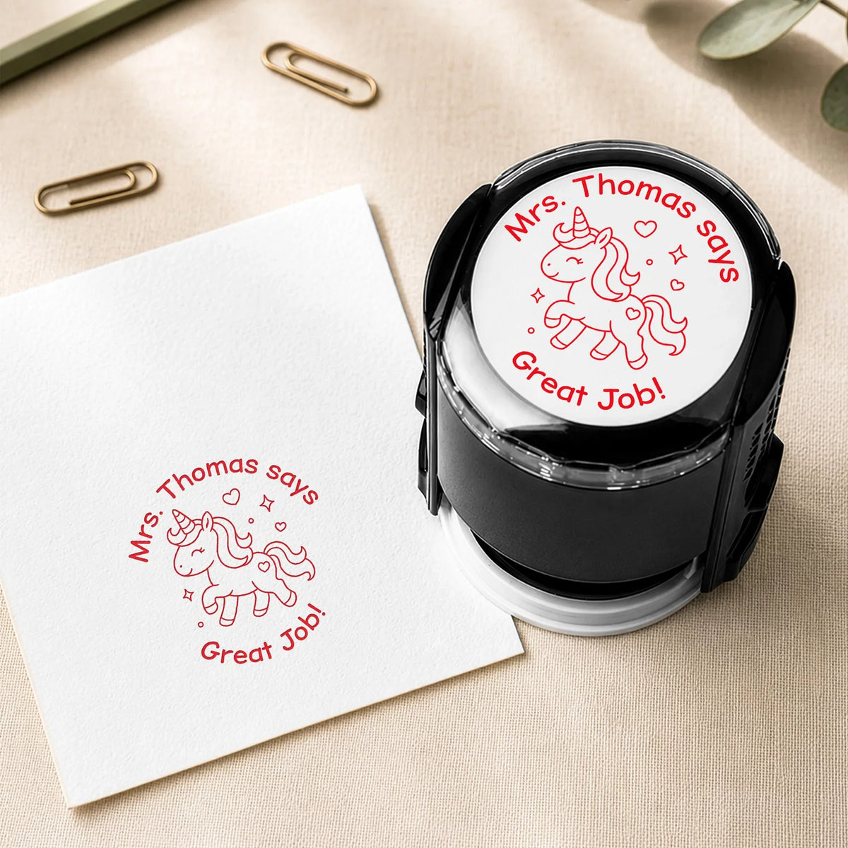 Personalized Round Self-Inking Stamp With Teacher Encouragement Phrases, Creative Gift For Teachers