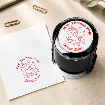 Personalized Round Self-Inking Stamp With Teacher Encouragement Phrases, Creative Gift For Teachers