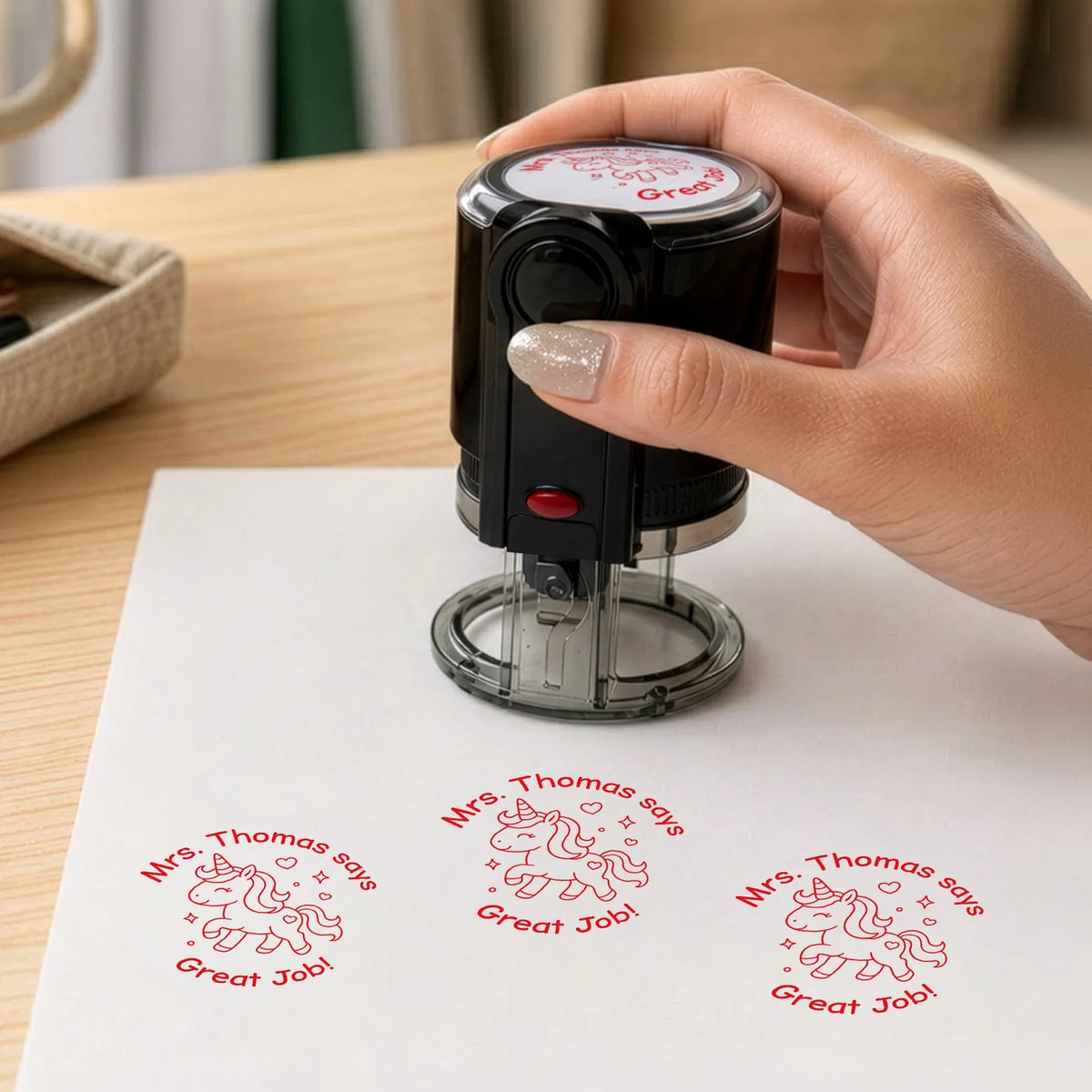 Personalized Round Self-Inking Stamp With Teacher Encouragement Phrases, Creative Gift For Teachers