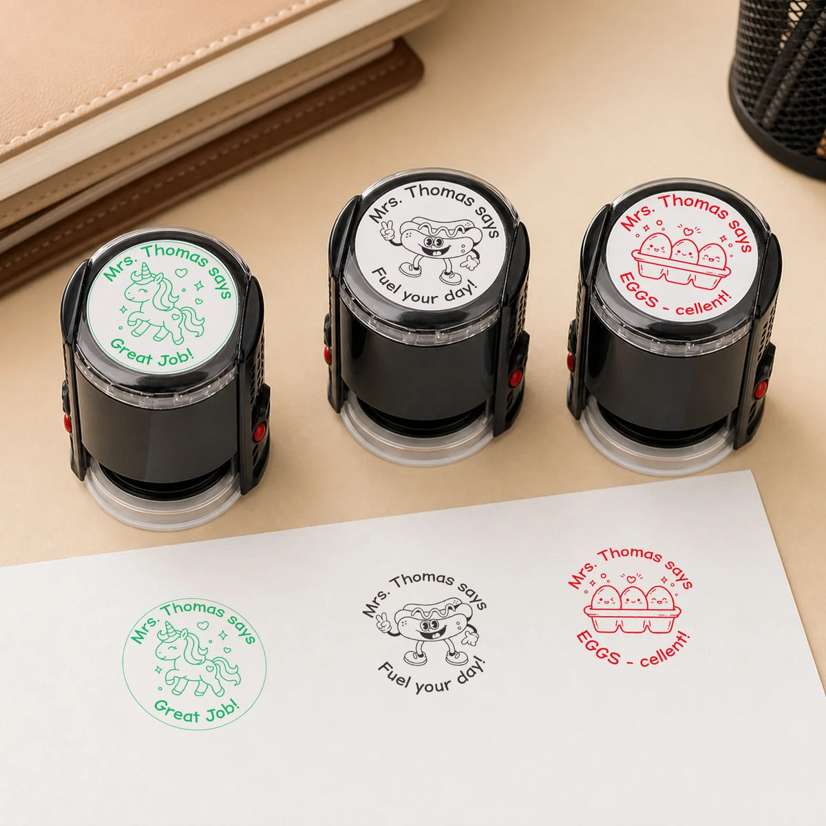 Personalized Round Self-Inking Stamp With Teacher Encouragement Phrases, Creative Gift For Teachers