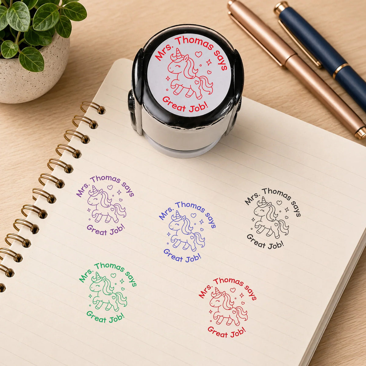 Personalized Round Self-Inking Stamp With Teacher Encouragement Phrases, Creative Gift For Teachers