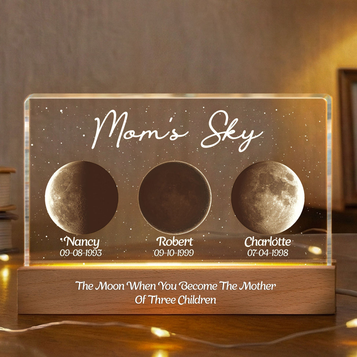 Mom's Sky Block LED Light Plaque, Personalized Moon Phase Night Light for Family Memory, Cozy Bedside Decor Gift