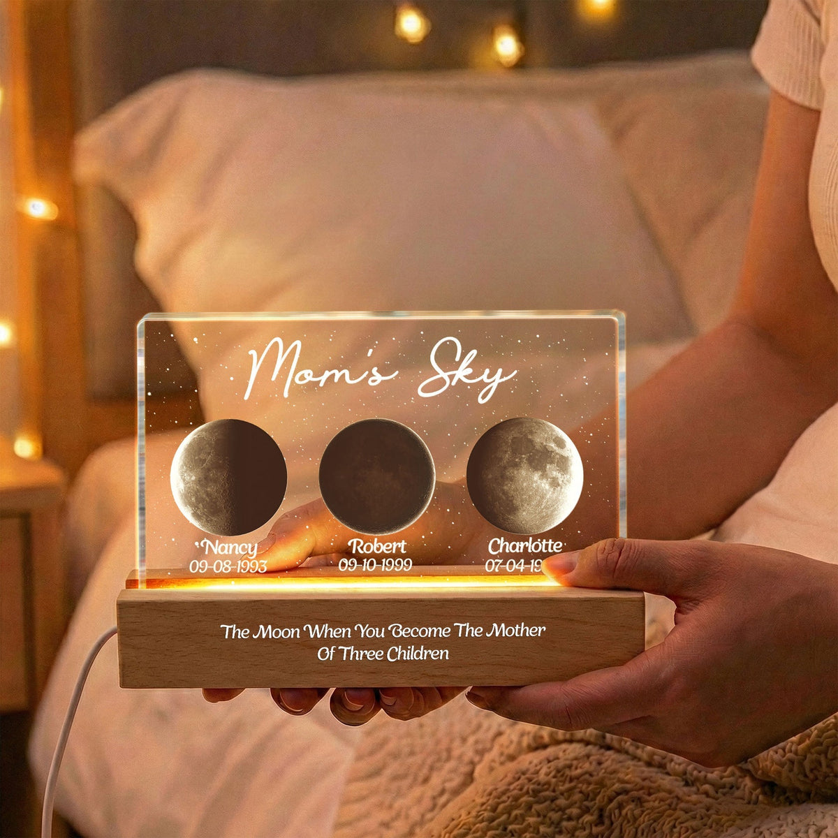 Mom's Sky Block LED Light Plaque, Personalized Moon Phase Night Light for Family Memory, Cozy Bedside Decor Gift