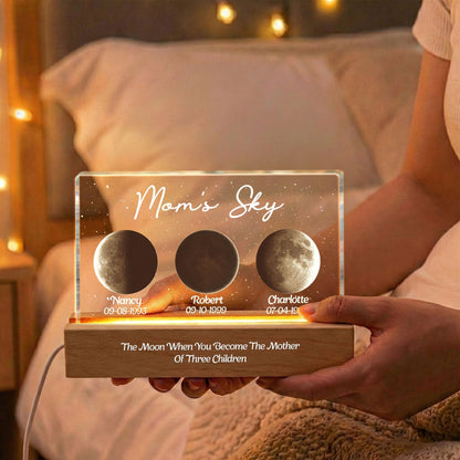 Mom's Sky Block LED Light Plaque, Personalized Moon Phase Night Light for Family Memory, Cozy Bedside Decor Gift