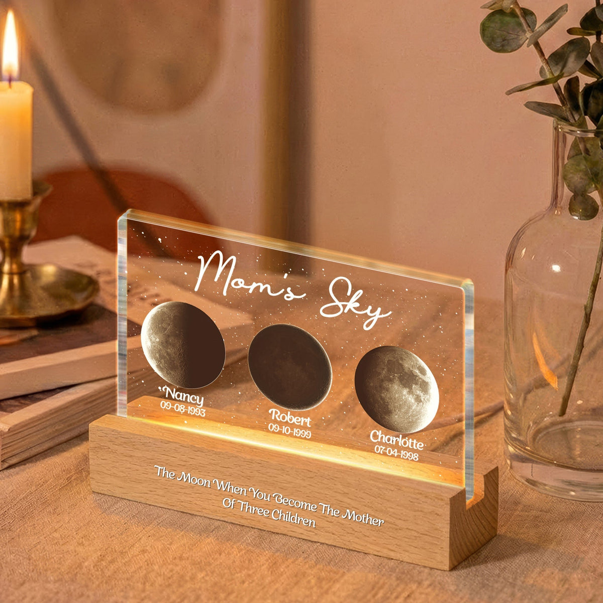 Mom's Sky Block LED Light Plaque, Personalized Moon Phase Night Light for Family Memory, Cozy Bedside Decor Gift