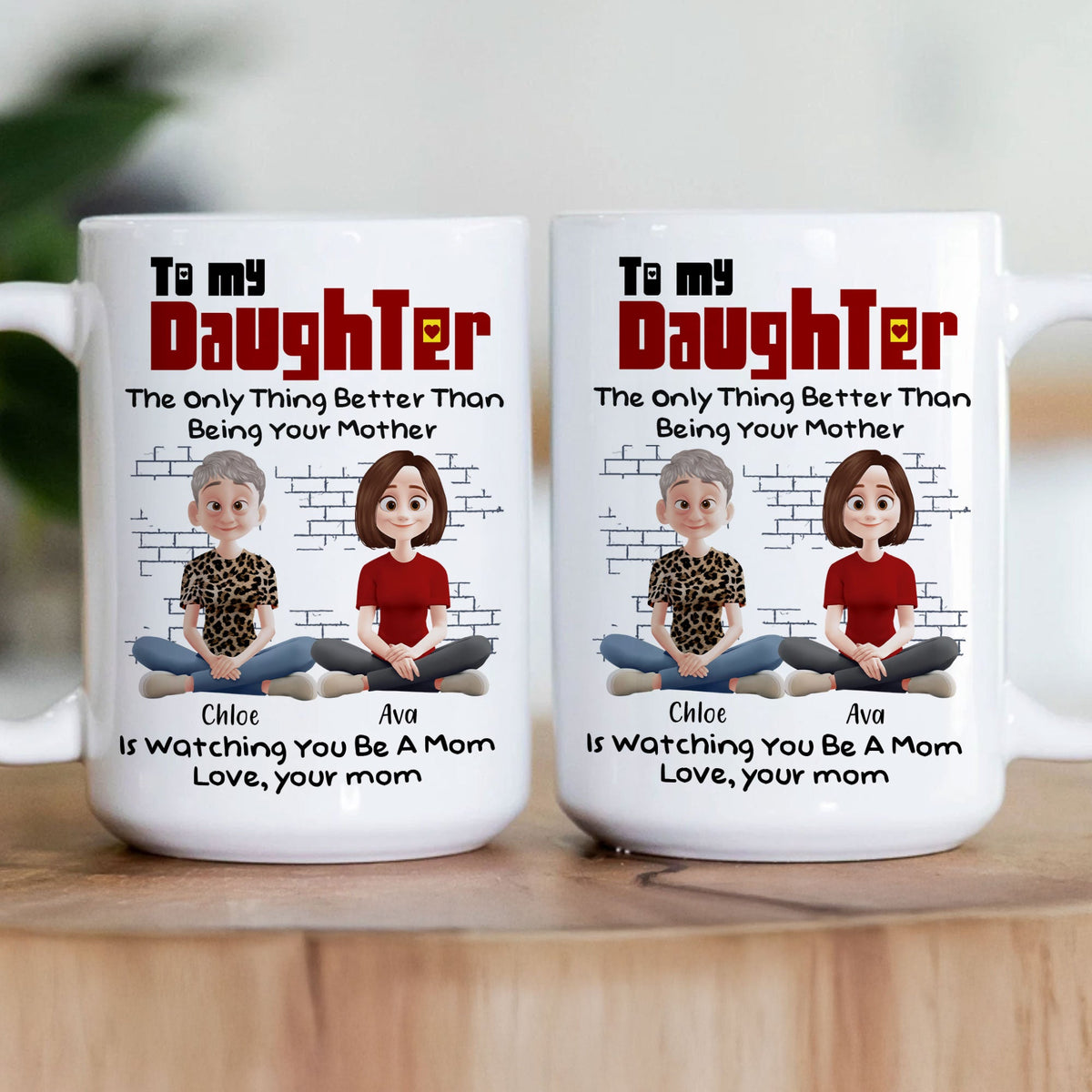 To My Daughter – Personalized White Ceramic Mug with Custom Names, Heartfelt Gift for Mother and Daughter on Special Occasions