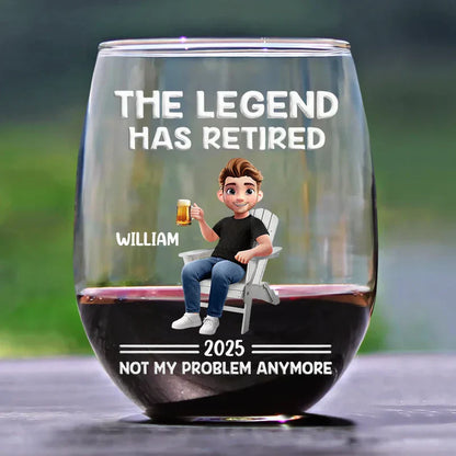 Personalized Wine Glass with Funny Retirement Quote and Relaxing Cartoon Character, Unique Gift for Retiree