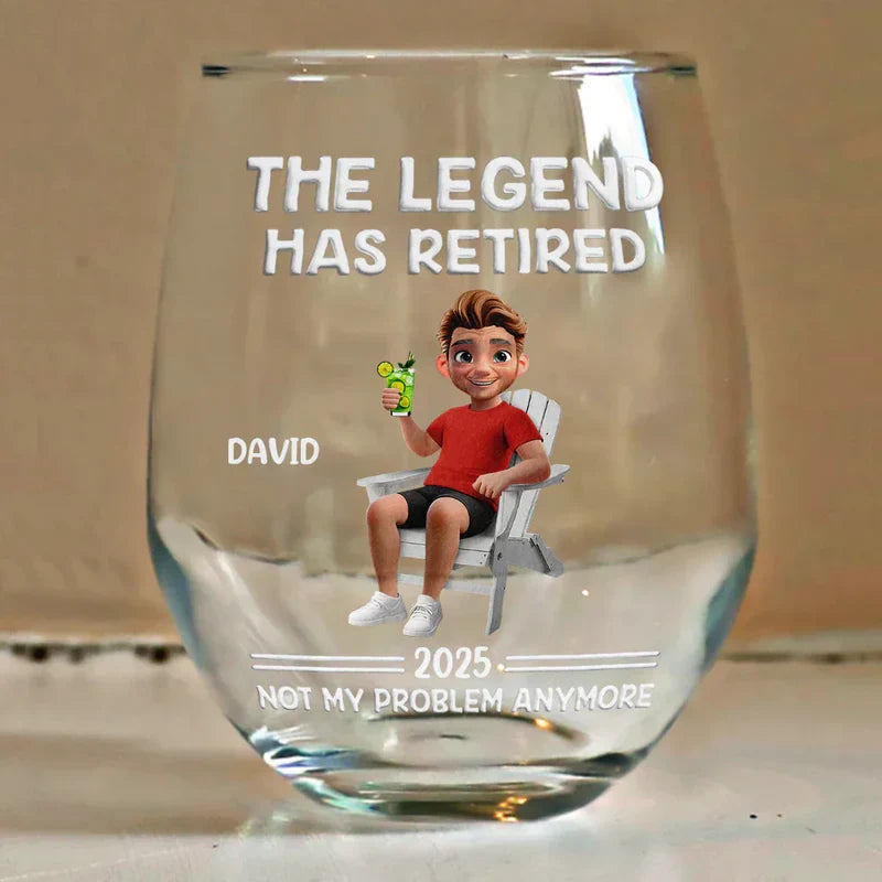 Personalized Wine Glass with Funny Retirement Quote and Relaxing Cartoon Character, Unique Gift for Retiree