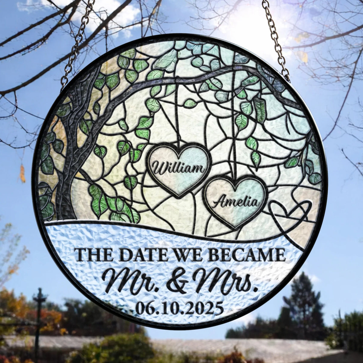 Glass Suncatcher Ornament For Mr. & Mrs., Creative Anniversary Gift With Window Display