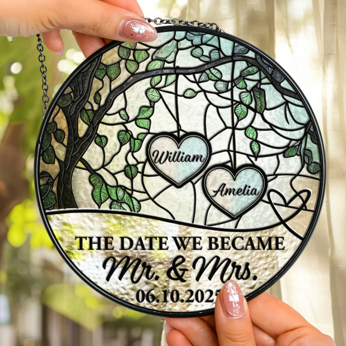 Glass Suncatcher Ornament For Mr. & Mrs., Creative Anniversary Gift With Window Display