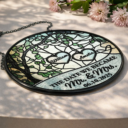 Glass Suncatcher Ornament For Mr. & Mrs., Creative Anniversary Gift With Window Display