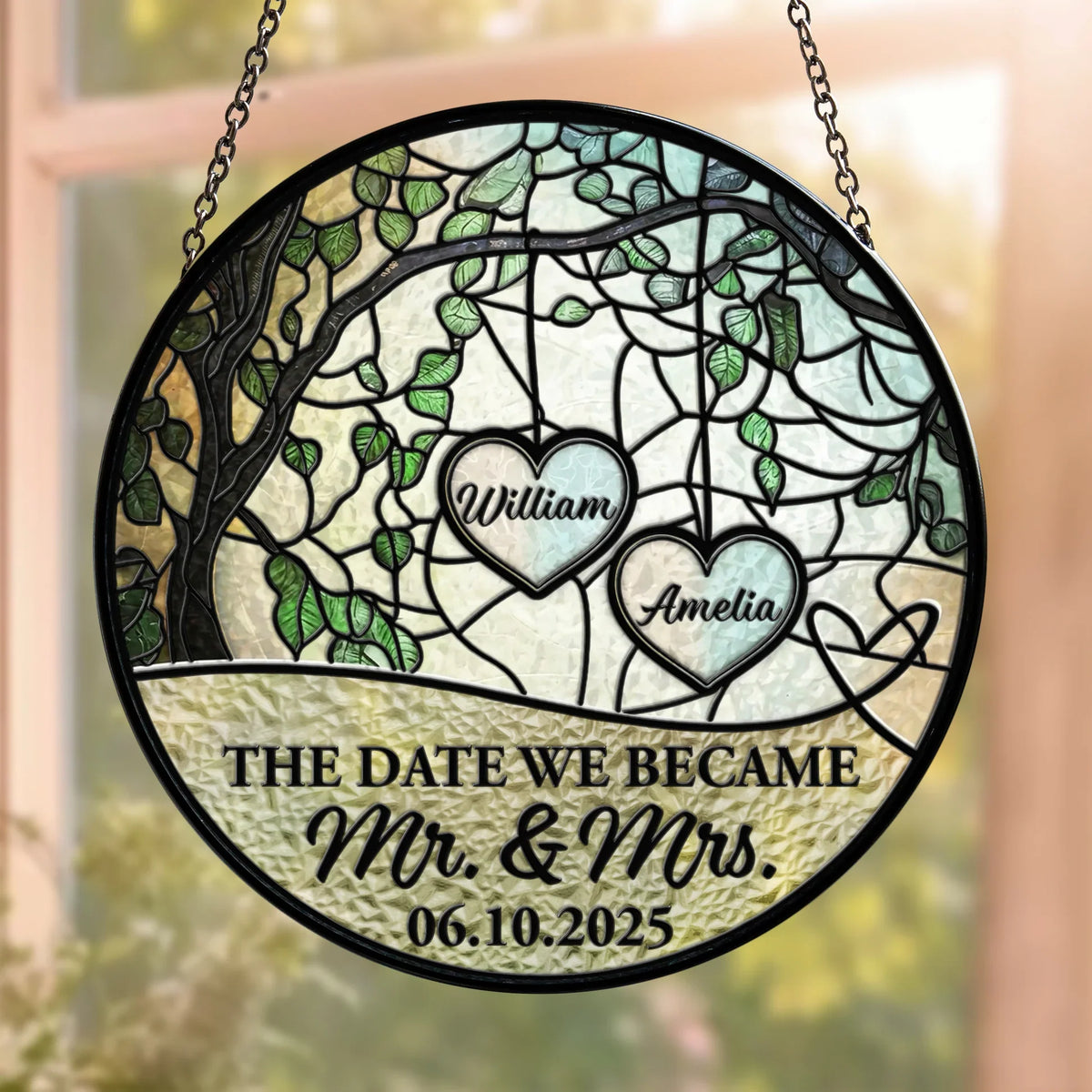 Glass Suncatcher Ornament For Mr. & Mrs., Creative Anniversary Gift With Window Display