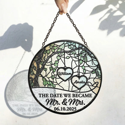 Glass Suncatcher Ornament For Mr. & Mrs., Creative Anniversary Gift With Window Display
