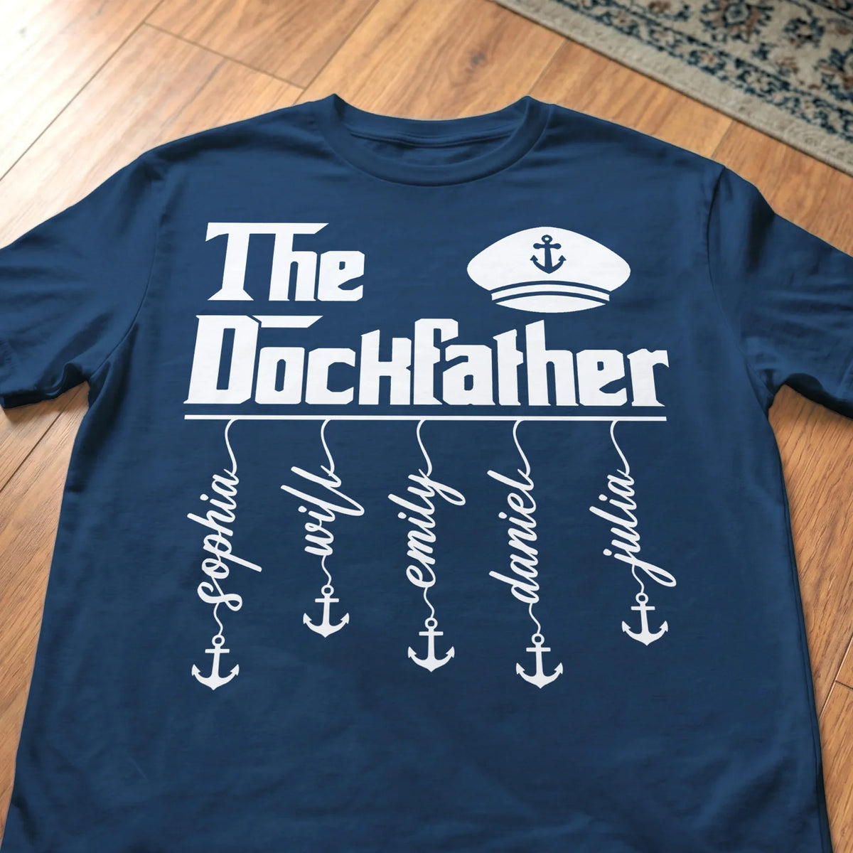 Personalized Dockfather Classic Tee, Nautical Dad Shirt With Captain Hat, Unique Father's Day Gift