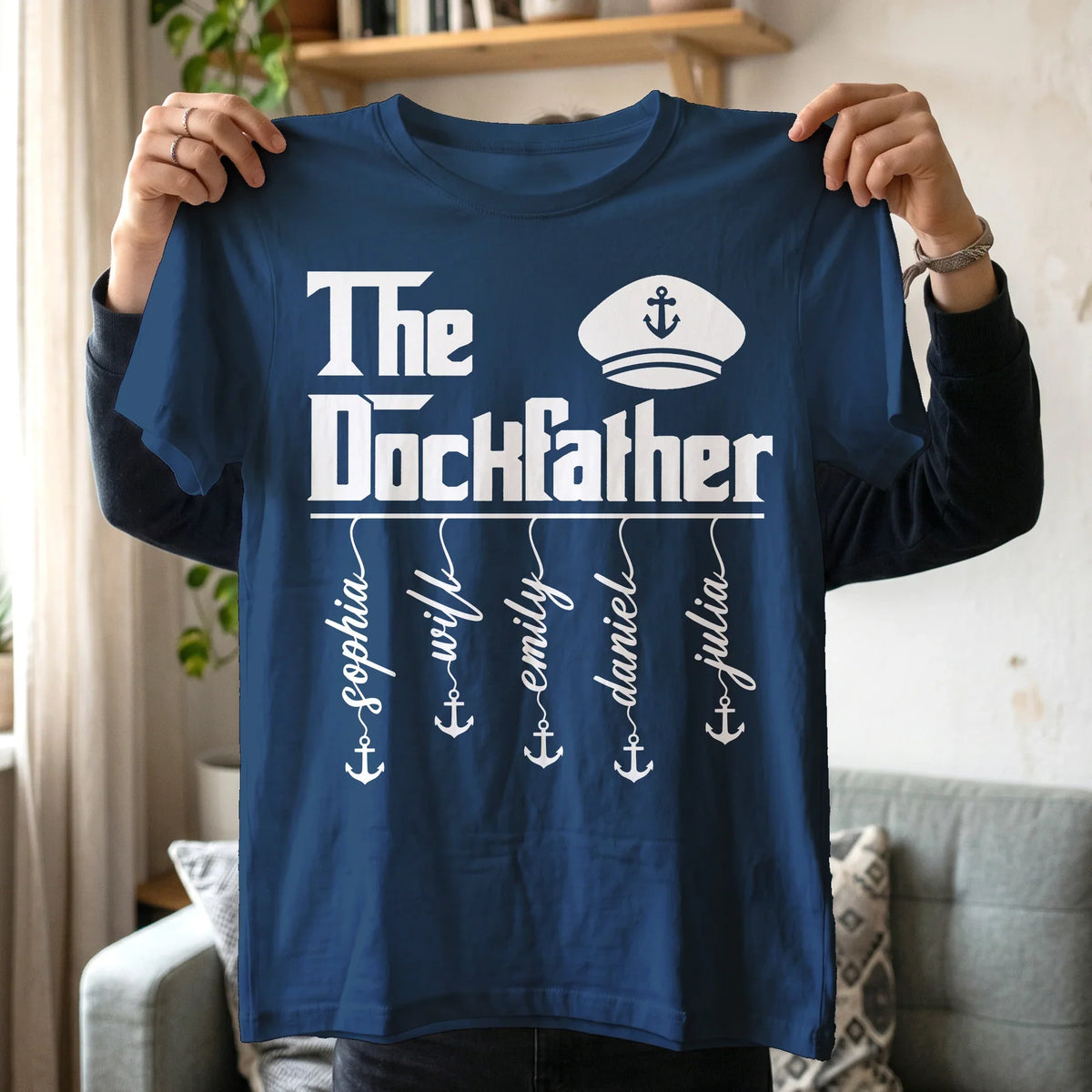 Personalized Dockfather Classic Tee, Nautical Dad Shirt With Captain Hat, Unique Father's Day Gift