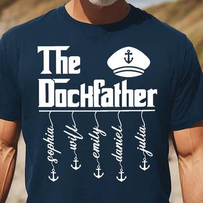 Personalized Dockfather Classic Tee, Nautical Dad Shirt With Captain Hat, Unique Father's Day Gift
