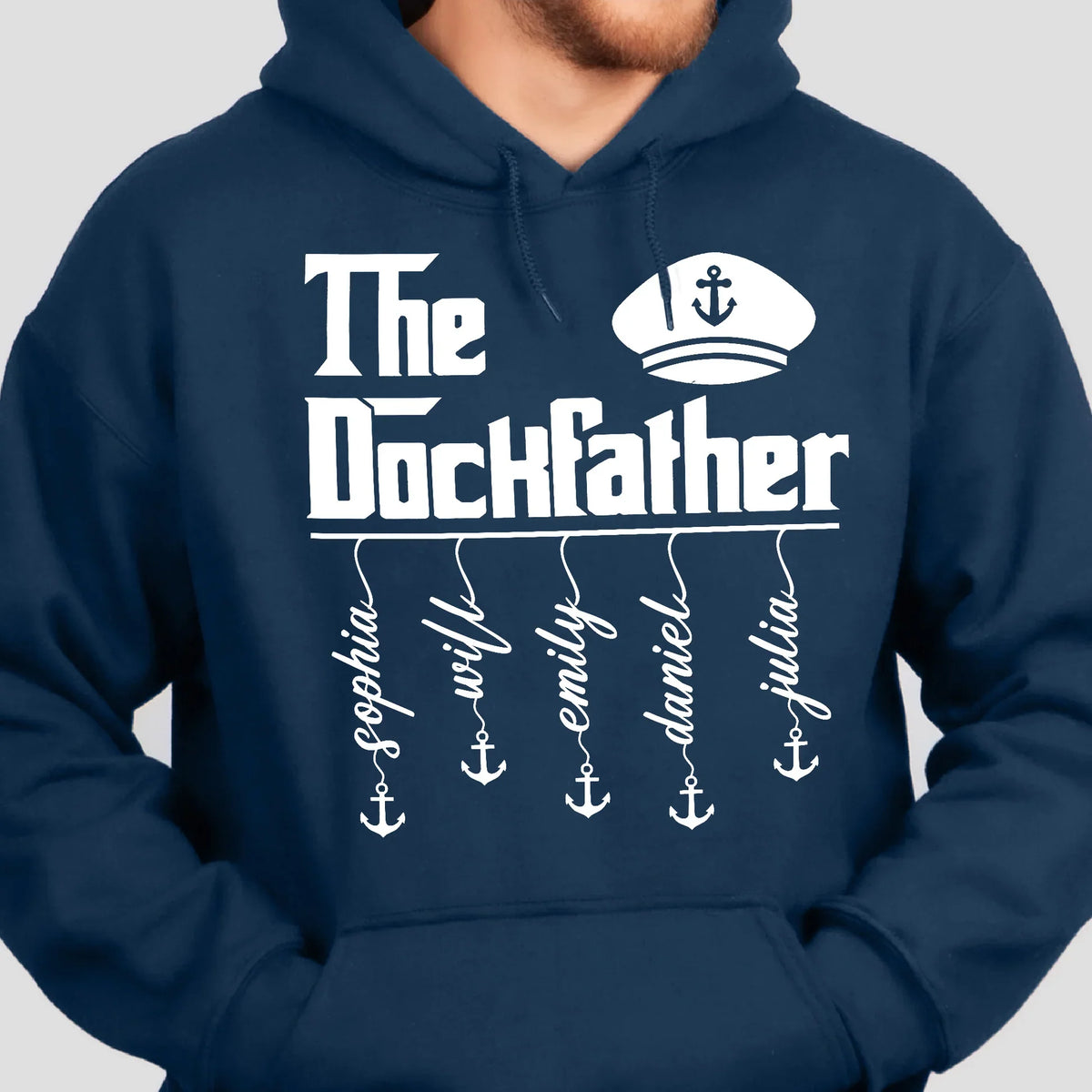Personalized Dockfather Classic Tee, Nautical Dad Shirt With Captain Hat, Unique Father's Day Gift