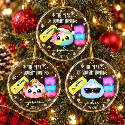 Personalized Crystal Ornament, Rainbow Squishy in Santa Hat, Cute Unique Christmas Gift for Squishy Fans