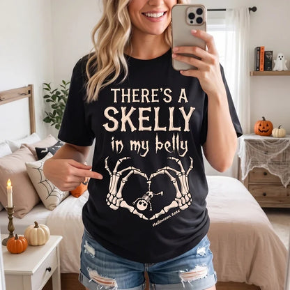 Classic Tee, There's A Skelly In My Belly Pregnancy Reveal, Personalized Creative Gift for Mom-to-Be