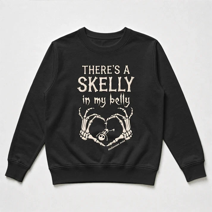 Classic Tee, There's A Skelly In My Belly Pregnancy Reveal, Personalized Creative Gift for Mom-to-Be