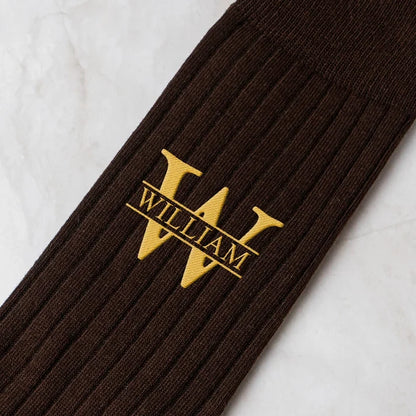 Personalized Embroidered Combed Cotton Socks, Brown and Gold Wife Quote, Creative Gift for Husband