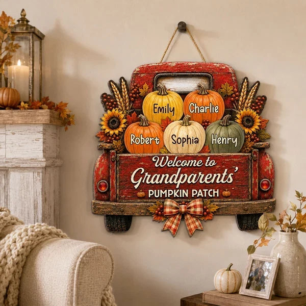 Grandparents' Pumpkin Patch Personalized Wooden Sign, Heartwarming Fall Decor and Creative Family Gift