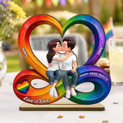 2-Layer Wooden Plaque for LGBTQ Couple, Love Is Love Kissing Illustration, Creative Gift