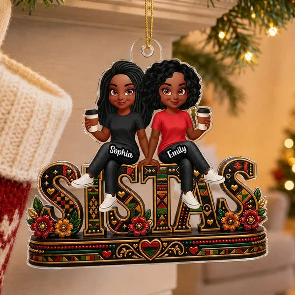 Personalized Acrylic Ornament, Sistas Holding Coffee, Heartwarming Tree Decor, Creative Gift for a Close Friend