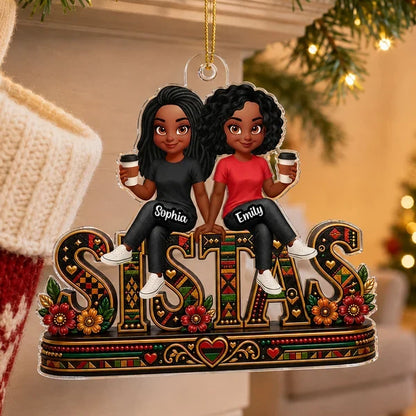 Personalized Acrylic Ornament, Sistas Holding Coffee, Heartwarming Tree Decor, Creative Gift for a Close Friend
