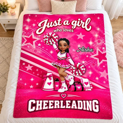 Personalized Fleece Blanket, Pink Cheerleader Raising Pom-Poms, Unique Gift for Daughter or Cheer Fan