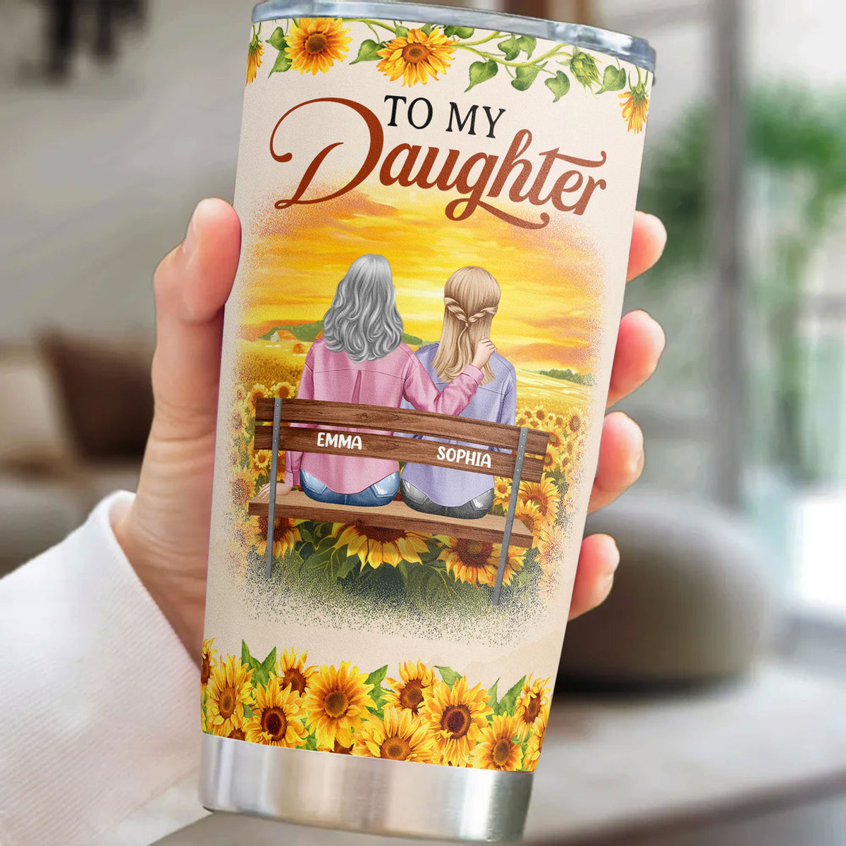 To My Daughter Sunflower Insulated Travel Tumbler with Heartfelt Message, Meaningful Keepsake, Perfect Gift for Her