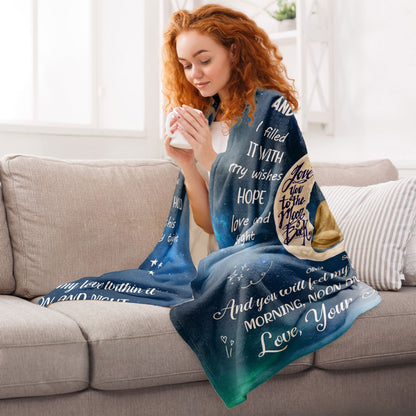 Granddaughter Blanket - Galaxy Moon & Stars, grandma & child sitting, I love you to the moon and back - unique gift