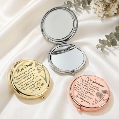 Personalized Metal Compact Mirror with Floral Quote, Sweet Everyday Reminder, Unique Gift for Granddaughter or Daughter