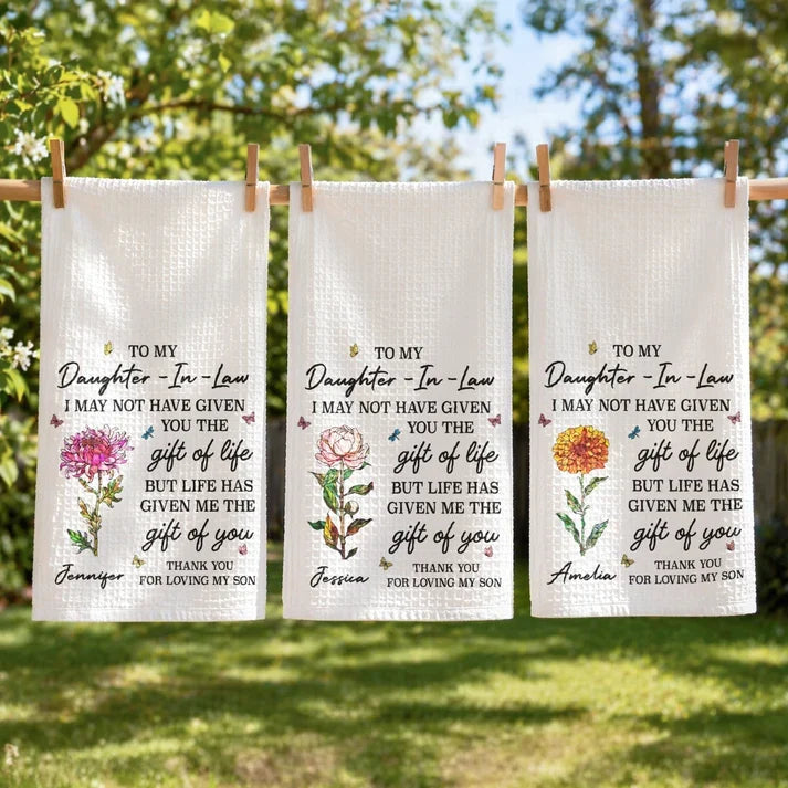Personalized Kitchen Towel with Vintage Rose Quote, Unique Daughter-in-Law Gift for Kitchen Decor