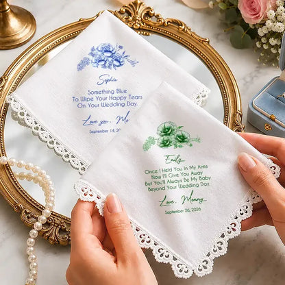 Personalized Cotton Handkerchief, Something Blue for Happy Tears, Creative Wedding Gift for a Bride