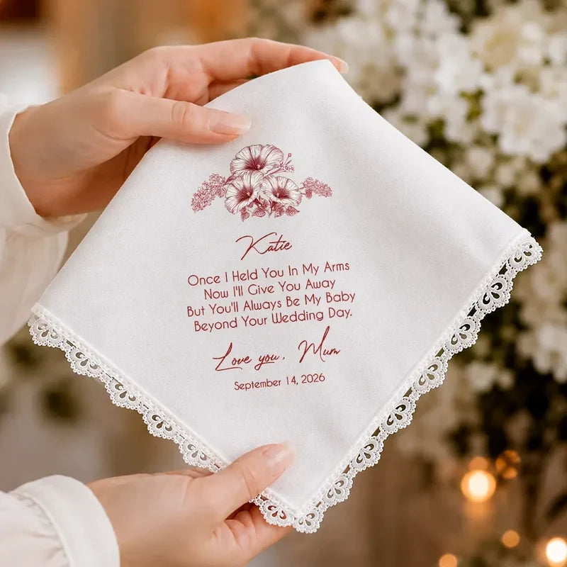 Personalized Cotton Handkerchief, Something Blue for Happy Tears, Creative Wedding Gift for a Bride