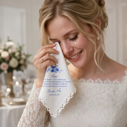 Personalized Cotton Handkerchief, Something Blue for Happy Tears, Creative Wedding Gift for a Bride