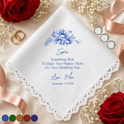 Personalized Cotton Handkerchief, Something Blue for Happy Tears, Creative Wedding Gift for a Bride