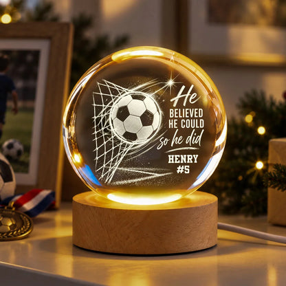 Personalized Globe Lamp, Soccer Ball in Goal With Motivational Quote, Unique Gift for Soccer Player