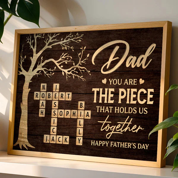 Personalized Dad Poster, Rustic Tree of Life Crossword Art, Unique Father's Day Gift for Dad