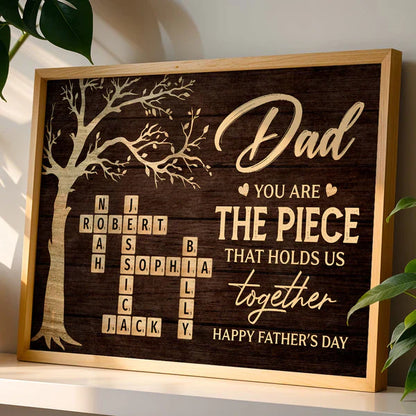 Personalized Dad Poster, Rustic Tree of Life Crossword Art, Unique Father's Day Gift for Dad