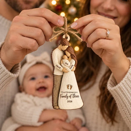 Personalized Wooden Ornament, Parents Cradling Baby, Unique Christmas Tree Gift for New Parents