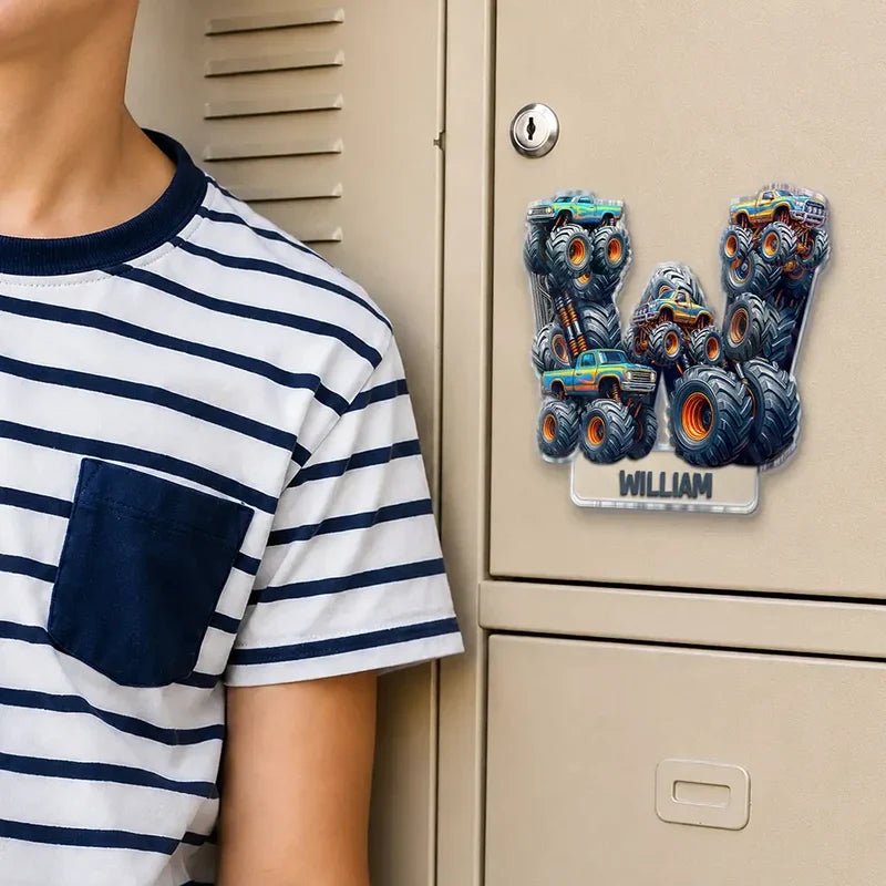 Personalized Acrylic Magnet, Playful Character Alphabet Keepsake for Lockers and Fridges, Unique Gift for Kids