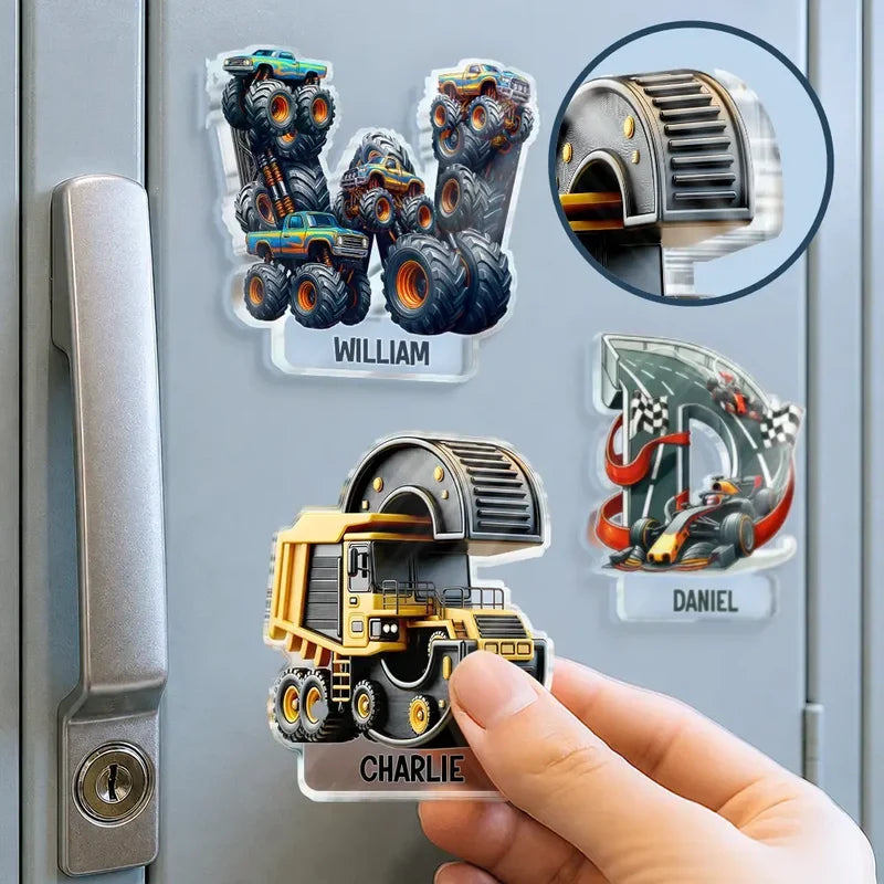 Personalized Acrylic Magnet, Playful Character Alphabet Keepsake for Lockers and Fridges, Unique Gift for Kids