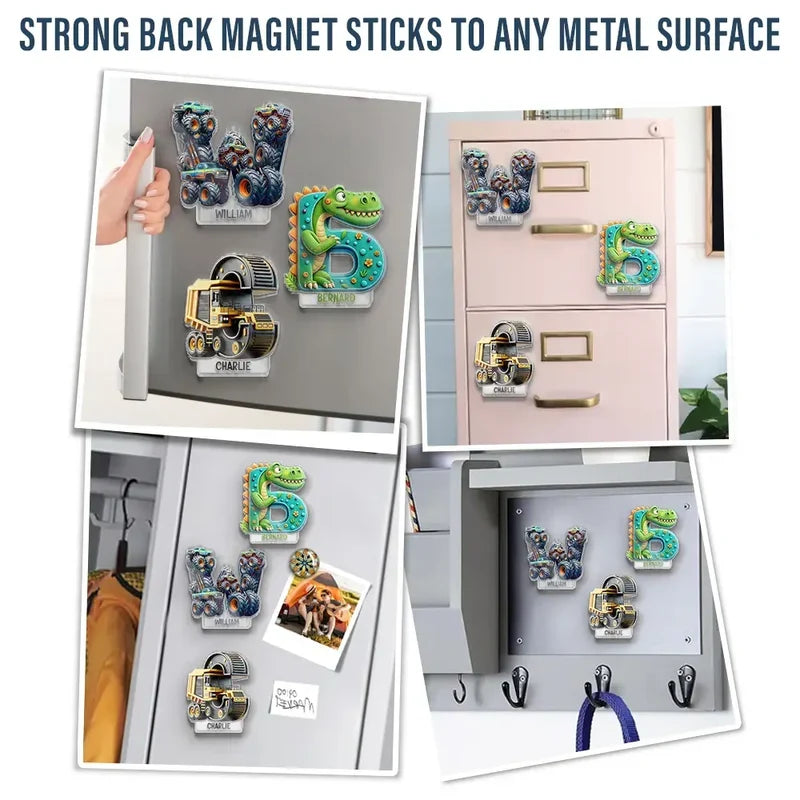 Personalized Acrylic Magnet, Playful Character Alphabet Keepsake for Lockers and Fridges, Unique Gift for Kids